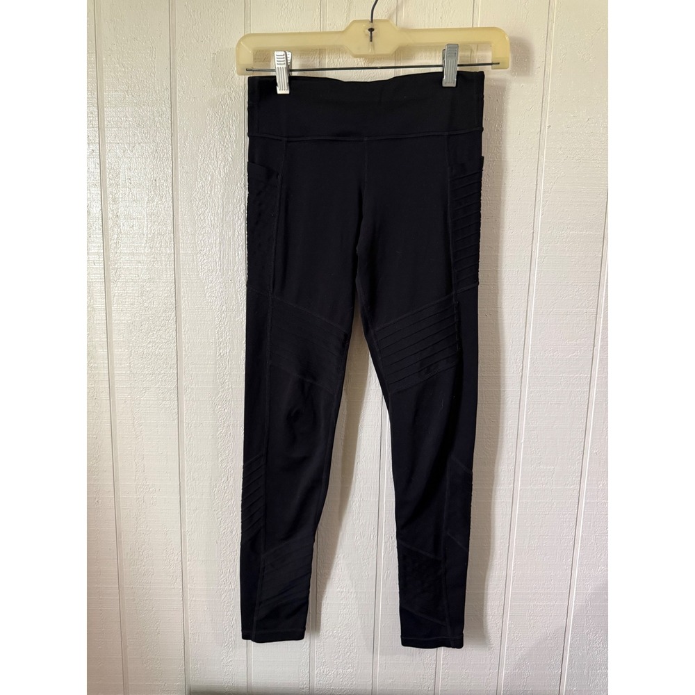 Athleta Girl Moto-Vation Tight Black Ribbed Moto Leggings Pockets XL 14